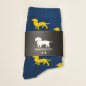 Preview: KRAWATTENDACKEL Kindersocken Blau Dackel Gelb