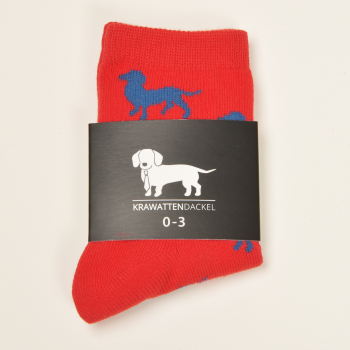 KRAWATTENDACKEL Kindersocken Rot Dackel Blau