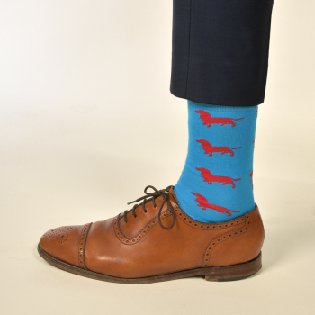 Preview: KRAWATTENDACKEL Socken Blau Dackel Rot
