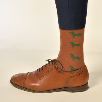 Preview: KRAWATTENDACKEL Socken Braun Dackel Grün