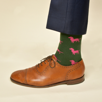 Preview: KRAWATTENDACKEL Socken Grün Dackel Pink