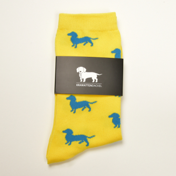 KRAWATTENDACKEL Socken Gelb Dackel Blau