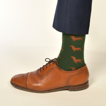 Preview: KRAWATTENDACKEL Socken Grün Dackel Braun