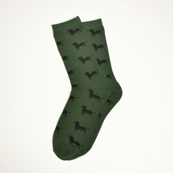 Preview: KRAWATTENDACKEL Socken Grün Dackel Schwarz