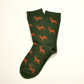 Preview: KRAWATTENDACKEL Socken Grün Hirsch Braun