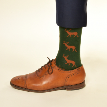 Preview: KRAWATTENDACKEL Socken Grün Hirsch Braun