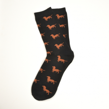 Preview: KRAWATTENDACKEL Socken Schwarz Dackel Braun