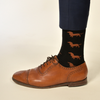 Preview: KRAWATTENDACKEL Socken Schwarz Dackel Braun