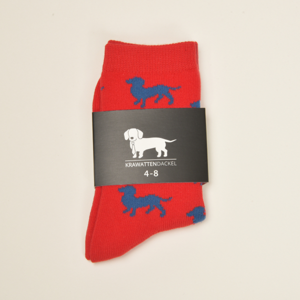 KRAWATTENDACKEL Kindersocken Rot Dackel Blau