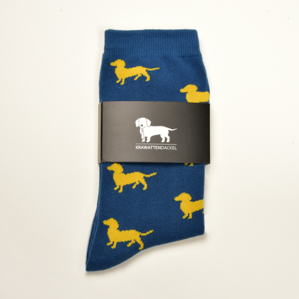 KRAWATTENDACKEL Socken Blau Dackel Gelb