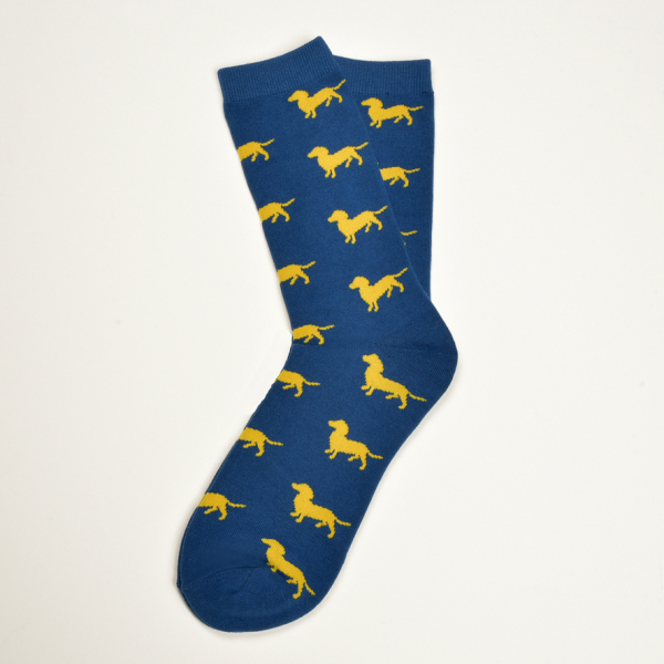 KRAWATTENDACKEL Socken Blau Dackel Gelb