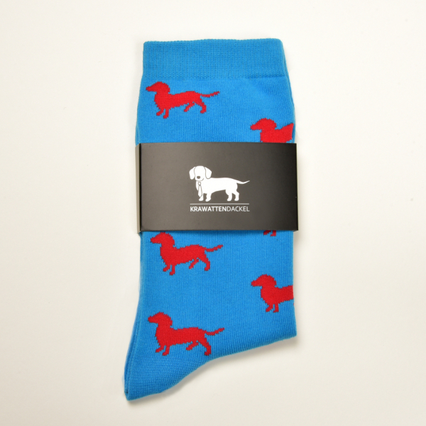 KRAWATTENDACKEL Socken Blau Dackel Rot