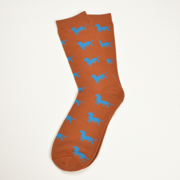 KRAWATTENDACKEL Socken Braun Dackel Blau