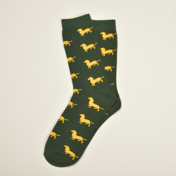 KRAWATTENDACKEL Socken Grün Dackel Gold