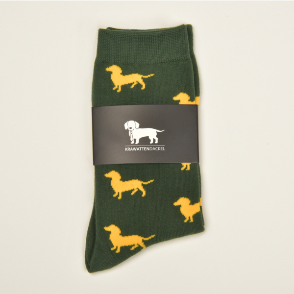 KRAWATTENDACKEL Socken Grün Dackel Gold