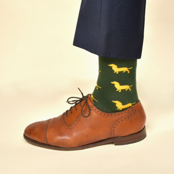 KRAWATTENDACKEL Socken Grün Dackel Gold