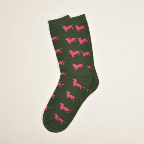 KRAWATTENDACKEL Socken Grün Dackel Pink
