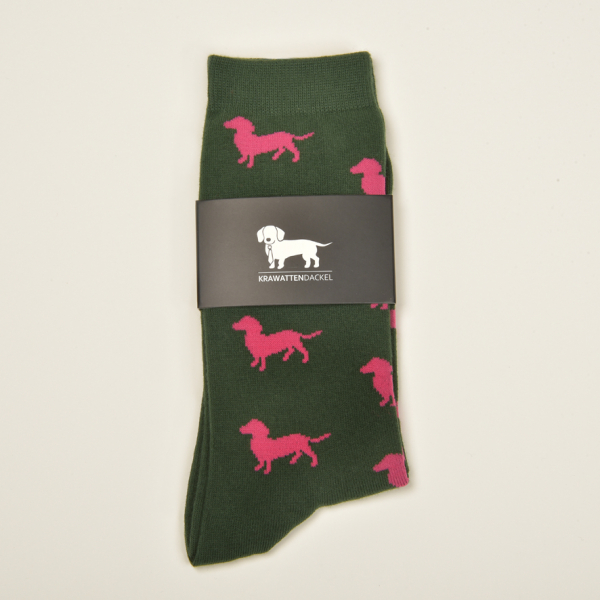 KRAWATTENDACKEL Socken Grün Dackel Pink