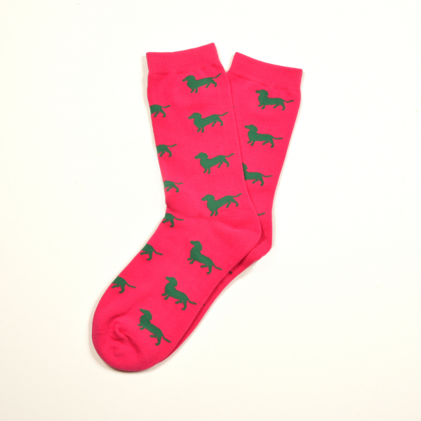 KRAWATTENDACKEL Socken Pink Dackel Grün