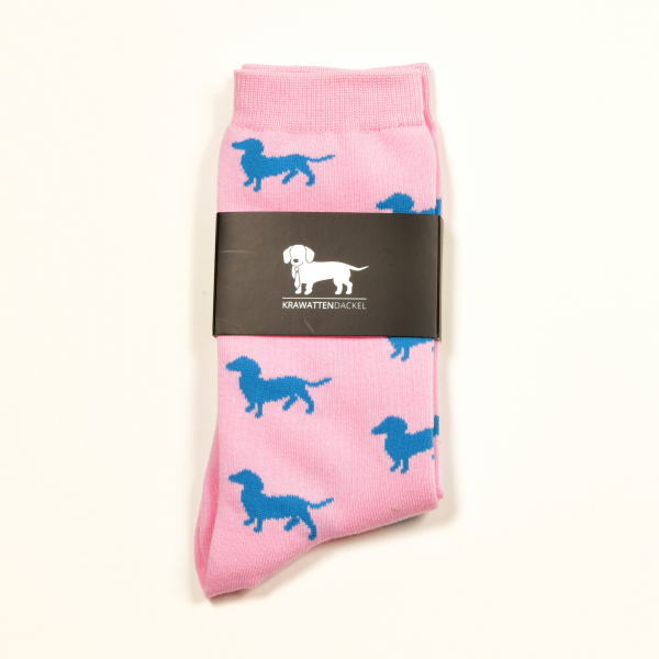 KRAWATTENDACKEL Socken Rosa Dackel Blau
