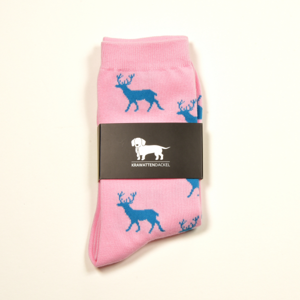 KRAWATTENDACKEL Socken Rosa Hirsch Blau