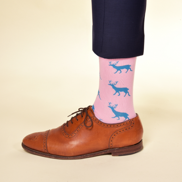 KRAWATTENDACKEL Socken Rosa Hirsch Blau